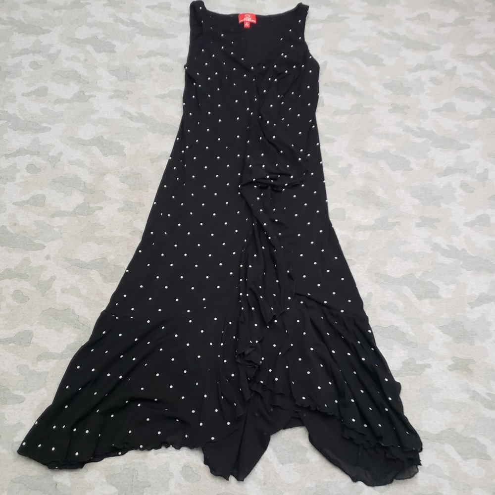 Oscar De La Renta Dress Womens Medium Black Maxi Polka Dot Pullover Sleeveless